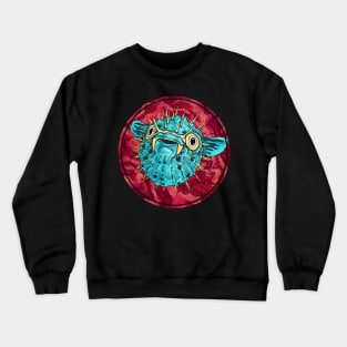 Colorful blowfish art, cute cartoon puffer fish Crewneck Sweatshirt